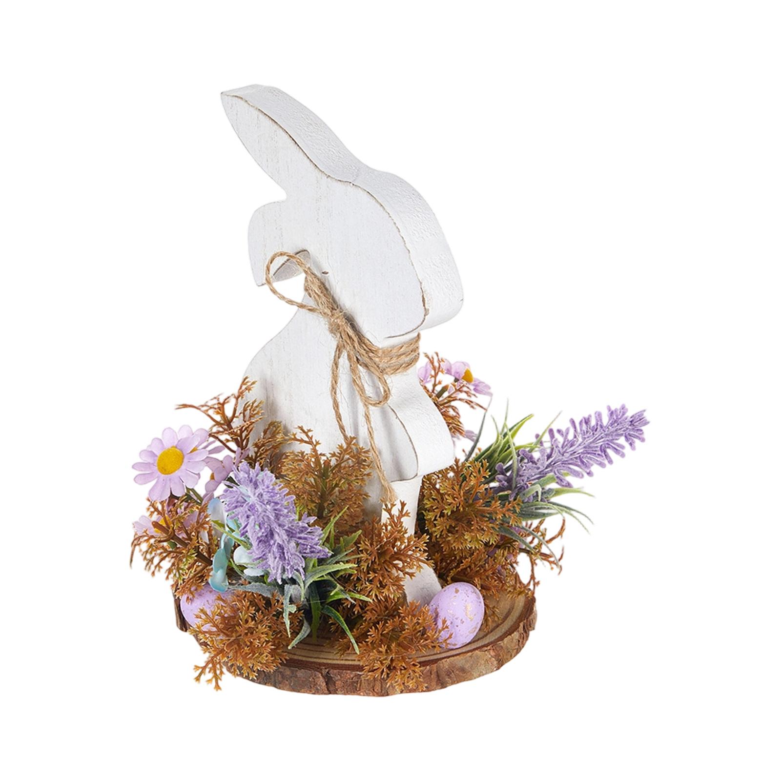 

Artificial Flower Rabbit Figurine Wooden Decorative Ornament for Seasonal Holiday Tabletop Display Home Decoration Accent One Size