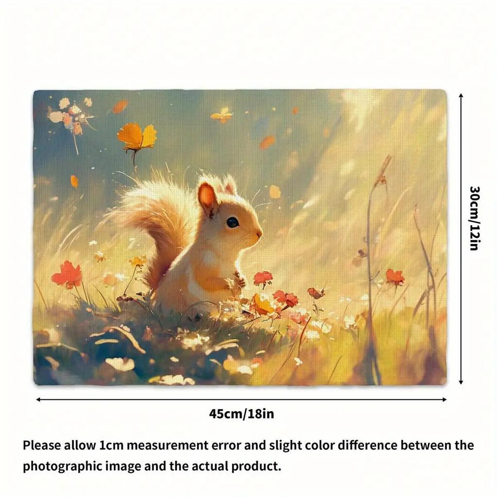 Of 4/6 Cute Warm-Colored Animal Squirrel Autumn Leaf Nature Scenery Placemats, Featuring a Soft Texture And Durable Design, Perfect for Home Kitchen