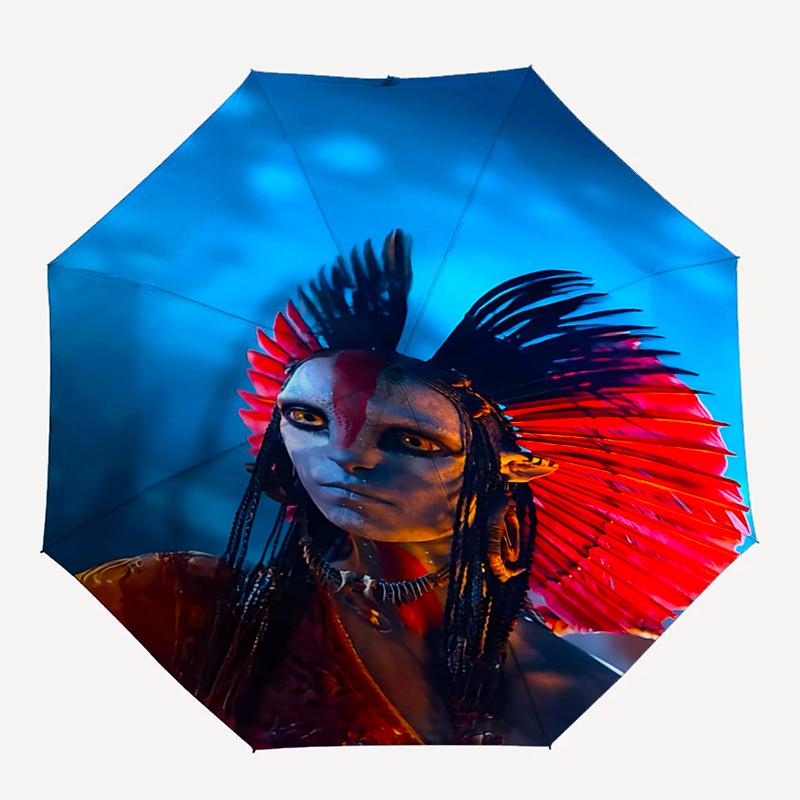 Federkopfschmuck im Stil amerikanischer Ureinwohner mit automatisch öffnendem Regenschirm, faltbares 3-stufiges Design, 8-Knochen-Eisenrahmen, Outdoor-Regenschirm, Per