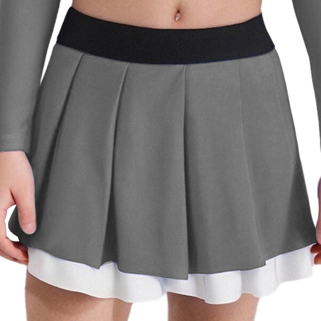 Girls Cheerleading Dance Performance Skirt: Contrast Color Elastic Waistband Two Layers Pleated Skirt for Competition
