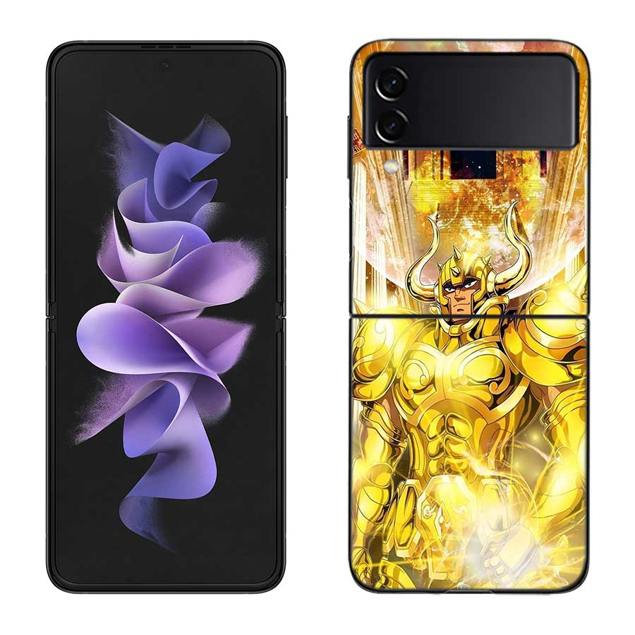 Saint Seiya Knights Of The Zodiac Phone Case For Samsung Z Flip 7 6 5G Galaxy Z Flip 5 4 3 Black Hard Cell Cover Luxury PC Shel