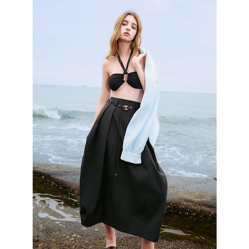 Sancai Летняя черная плиссированная юбка А-силуэта, длинная S