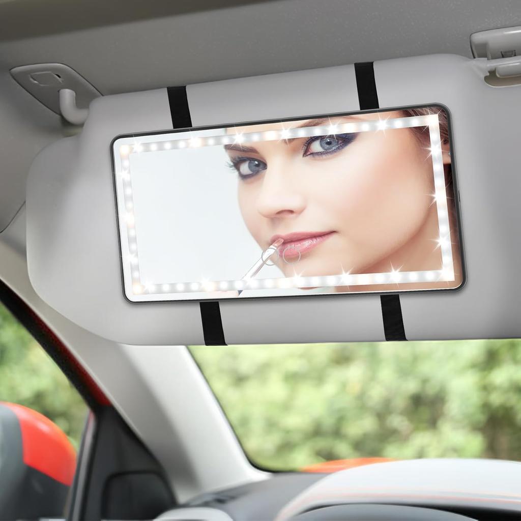 Car Sun Visor Vanity Mirror,60 LEDs Light &3 Light Mode,USB Rechargeable Sun Visor Vanity Mirror Dimmable Touch Screen Cosmetic Makeup Mirror