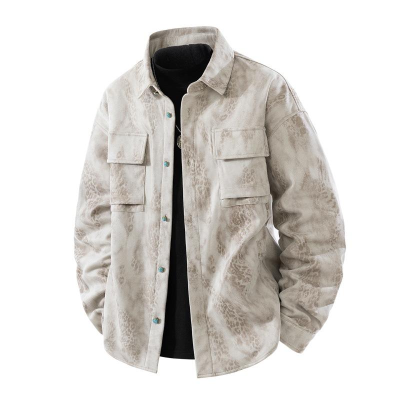 Jacket Men's Camouflage Tie-dye Autumn Retro PU Leather Jacket Shirt Jacket Men's American Casual Top Dirty Clothes