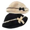 Handwoven bow knitted hat women's autumn and winter warm cold hat show small temperament wool hat