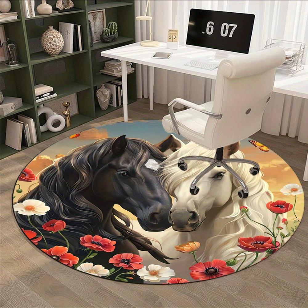Horse With Floral Pattern Fashion Rug Nonslip Carpet Floor Mat Office Chair Mat Design For Office Decor Home Living Room Bedroom Giftt40
