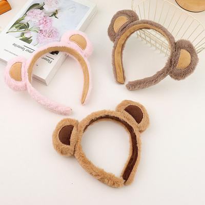 1/3Pcs Bear Ear Hair Hoop Plush Surface Elastic Headband Makeup Face Washing Decorative Cartoon Hairband
