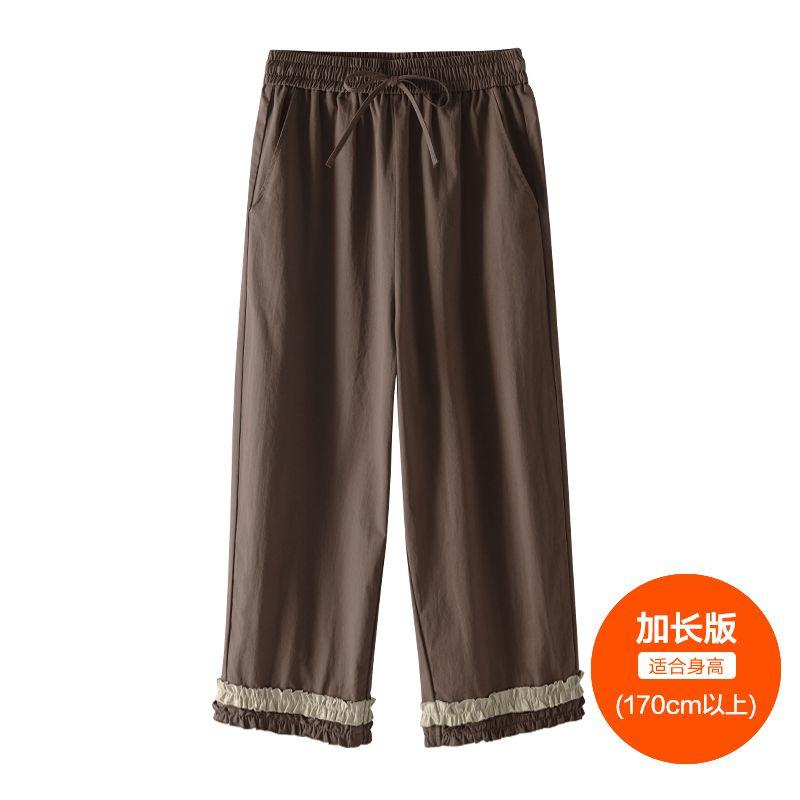

Plus size women clothing [Mori look Sweet Wide-Leg Pants] Three Pants Length Retro High Waist Wooden Ear Capri Straight Pants Deep coffee-pants (170cm above) 8xl