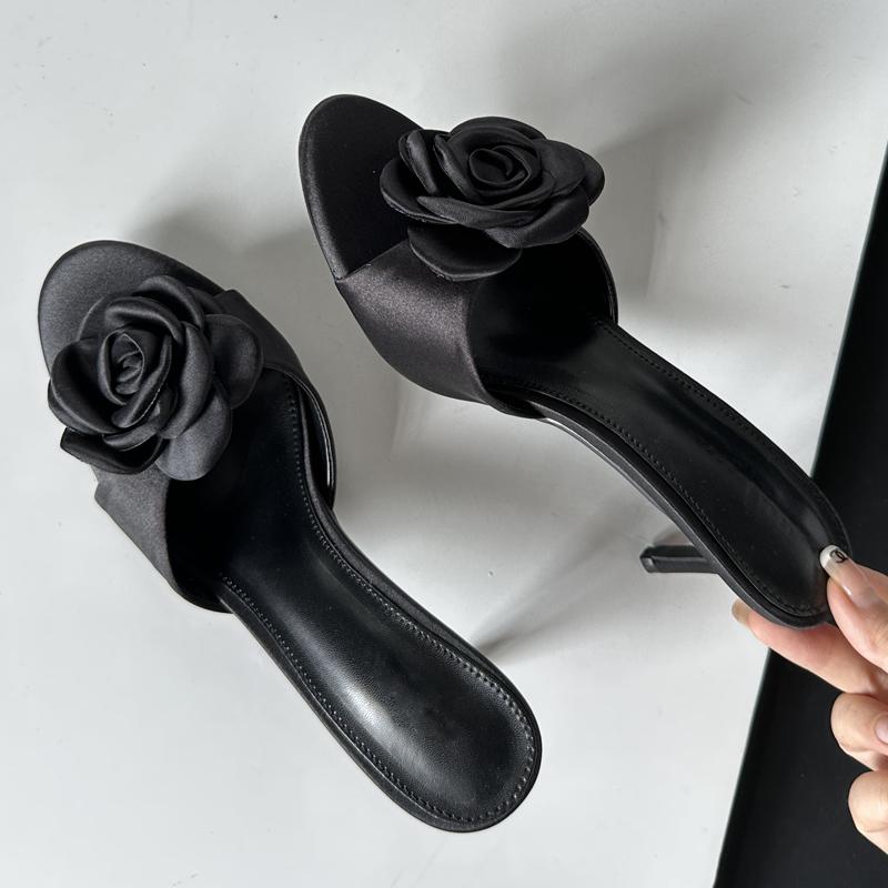Fashion Eilyken Summer Fashion Flower Woman Slippers Thin Low Heels Party Stripper Ladies Mules Slides Zapatos Mujer