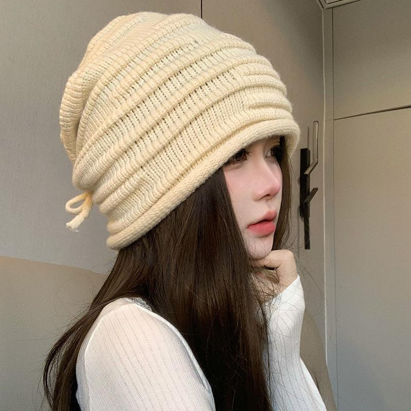 Korean Style Knit Hat Women Winter Warm Ear Protection Beanie Versatile Slimming Hat