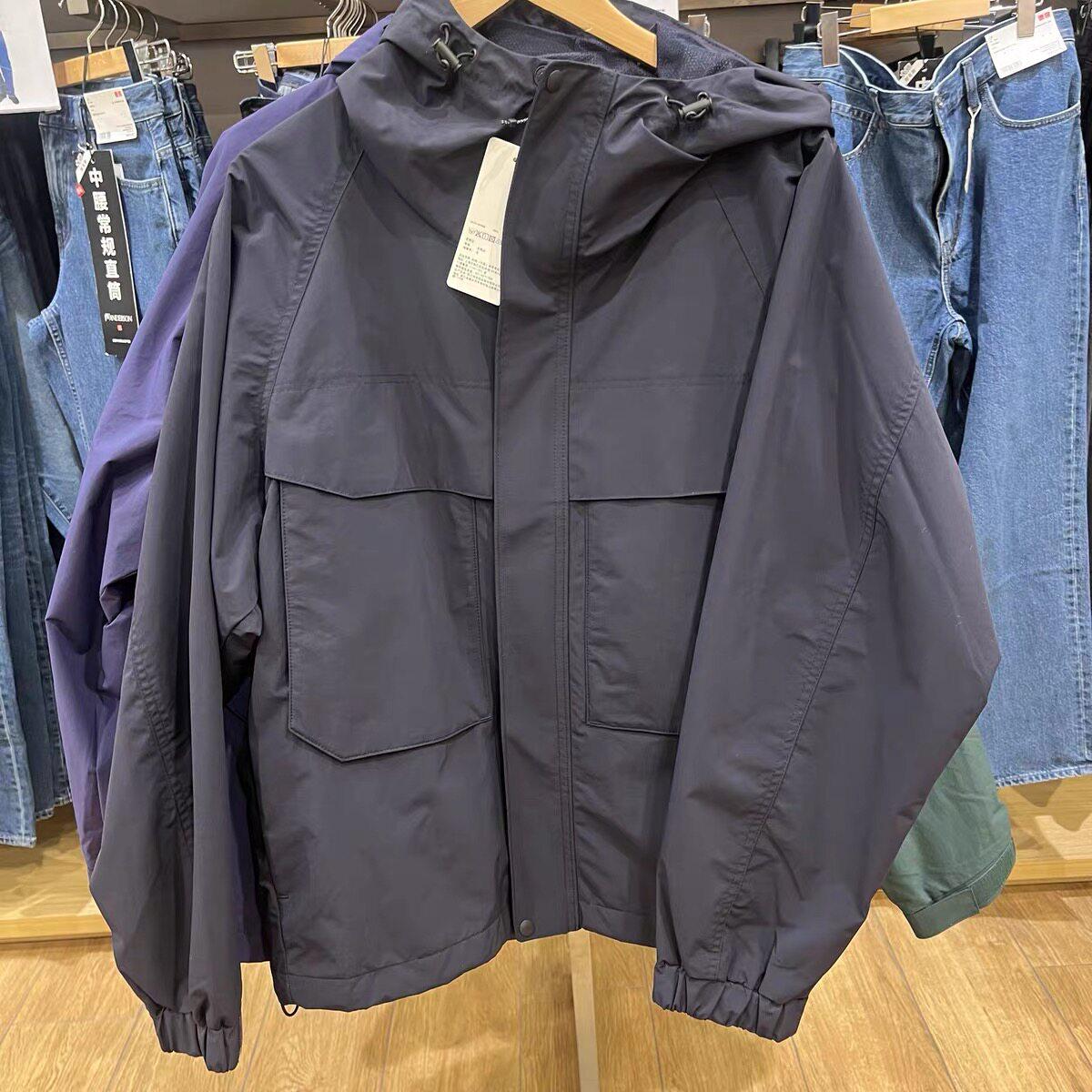 

Japanese Windproof Hooded Jacket for Couples: Three-Proof Technology for Outdoor and Casual Wear - Style 482213 XL темно-синього кольору