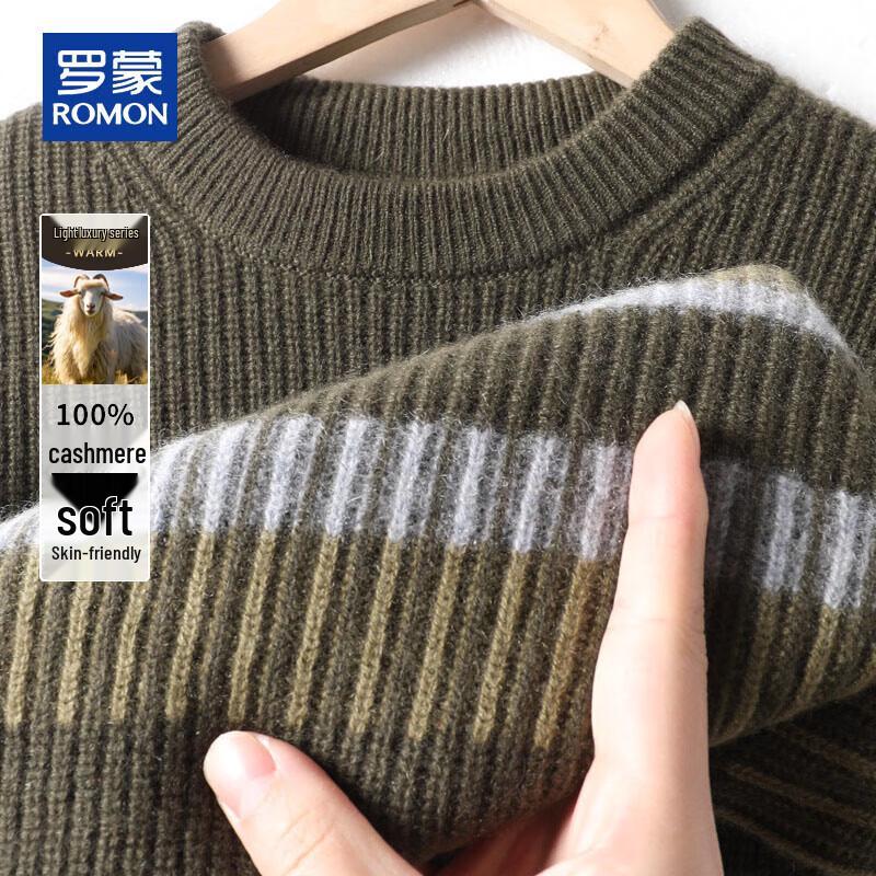 ROMON Men's 100% Cashmere Thickened Crew Neck Sweater