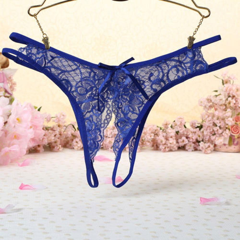 Lace Panties Crotchless Underwear Thongs Women G-string Sexy Floral Bow Briefs