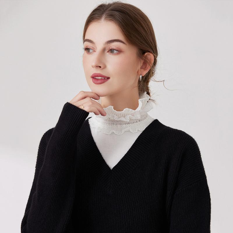 Detachable Half Top Neck Cover False Collar Solid Color Women Sweater Decoration Ruffled High Collar Clothes Accessories