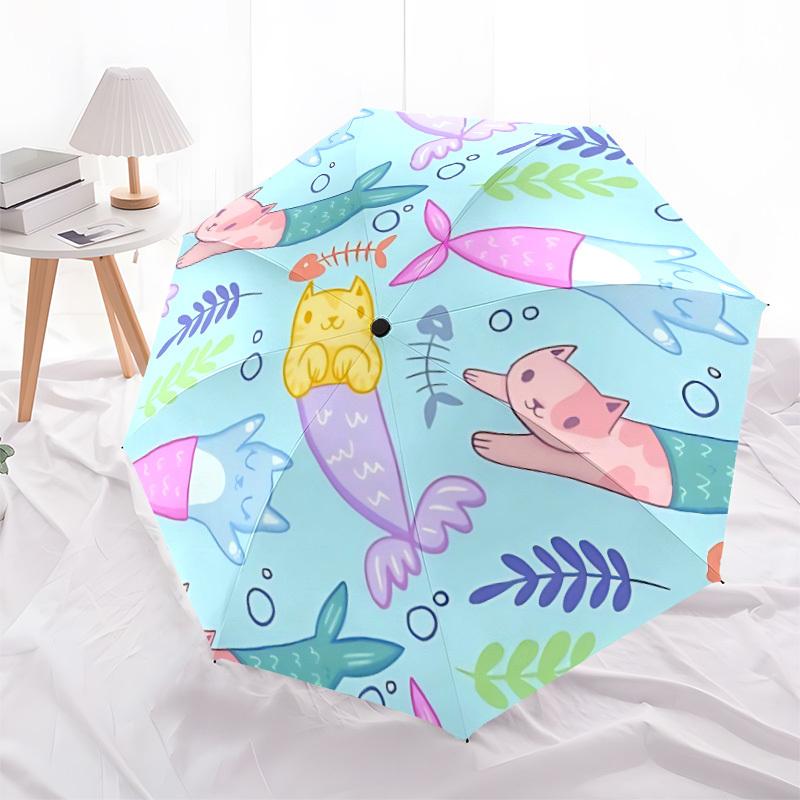 1pc Mermaid Cats Automatic Folding Umbrella - 8-Rib Automatic Open/Close, Portable Collapsible Compact Umbrella yy251218065