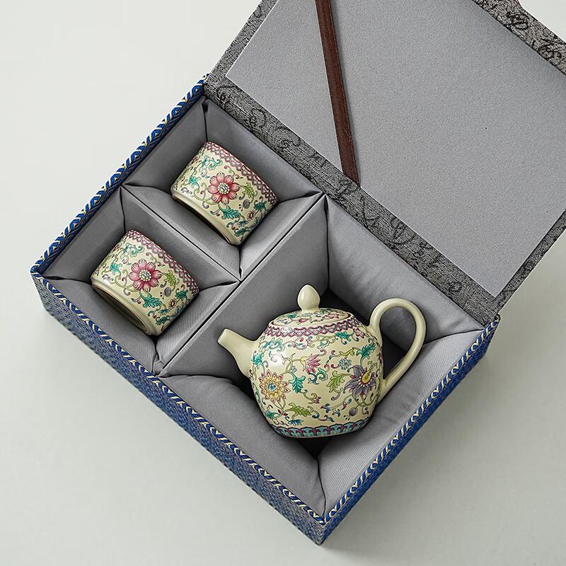 Lainuo Ru Kiln Floral Tea Set with Calligraphy Gift Box