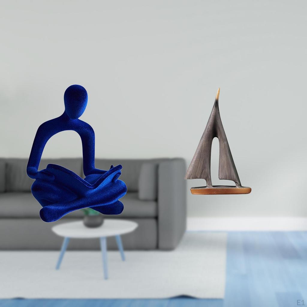Abstract Thinker Human Figurine Sculpture And Sailing Boat Statue Ornament Versatile Decorative Art