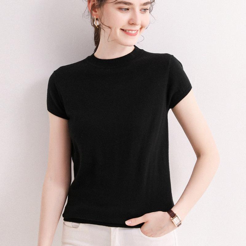 Spring/Summer Lightweight Breathable Women's Solid Color 3/4 Sleeve Knit T-shirt