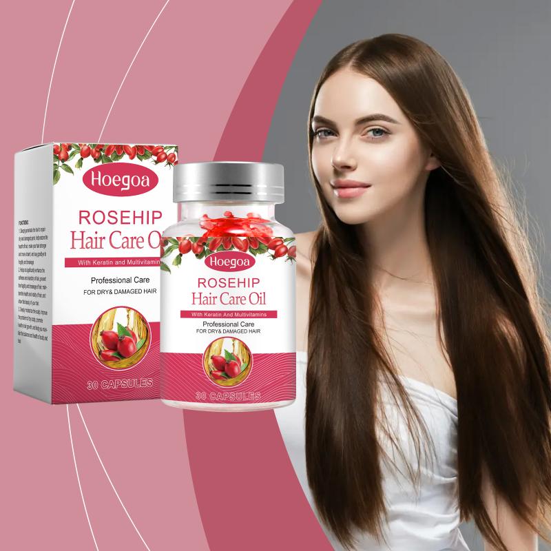 Hoegoa Rosehip Oil Hair Care Capsules - Scalp Massage For Dry, Frizzy, Smoothing, And Softening Hair Capsules