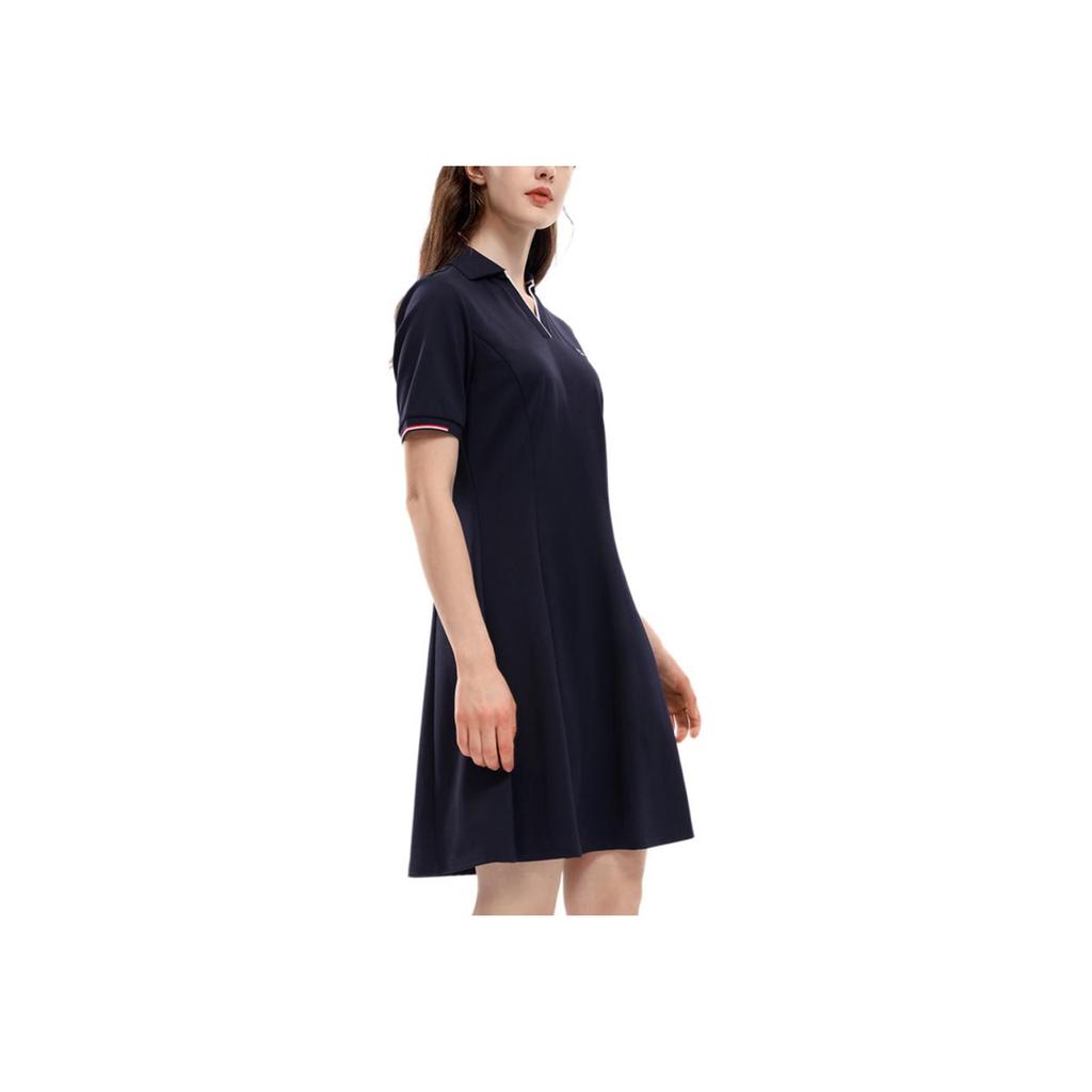 Fila Logo Casual Fashion Versatile Knitted Commuter Simple Mid-Length Mid-Waist Pullover V-Neck Short Sleeve Dress Women Dresses F11W331301FNV