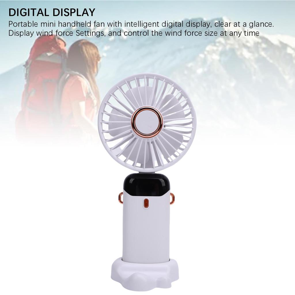 Portable Mini Handheld Fan Rechargeable 5 Speed Adjustment Compact Lightweight for Outdoor Desk Use with Base White