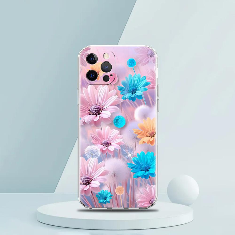 Soft TPU Transparent Phone Case Cover for iPhone 16 15 14 13 12 11 Pro Max XR 8 7 Plus XR Shell Small Flower Stars Pattern Bags