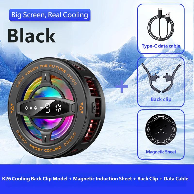 2 In 1 Magnetic Semiconductor Phone Cooler Gaming Radiator with RGB Light Temp Display Clip Stand for iPhone 16 15 14 13 12 Android Tablet