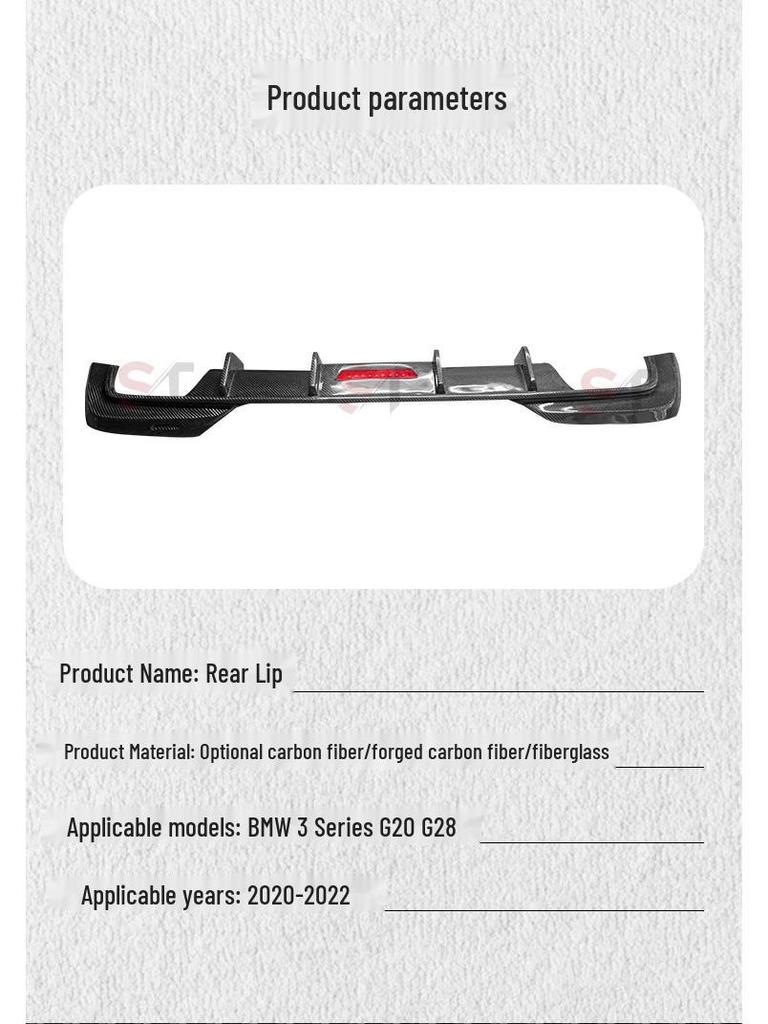 BMW 3 Series G20/G28 Carbon Fiber Rear Lip Bumper Diffuser with Lights