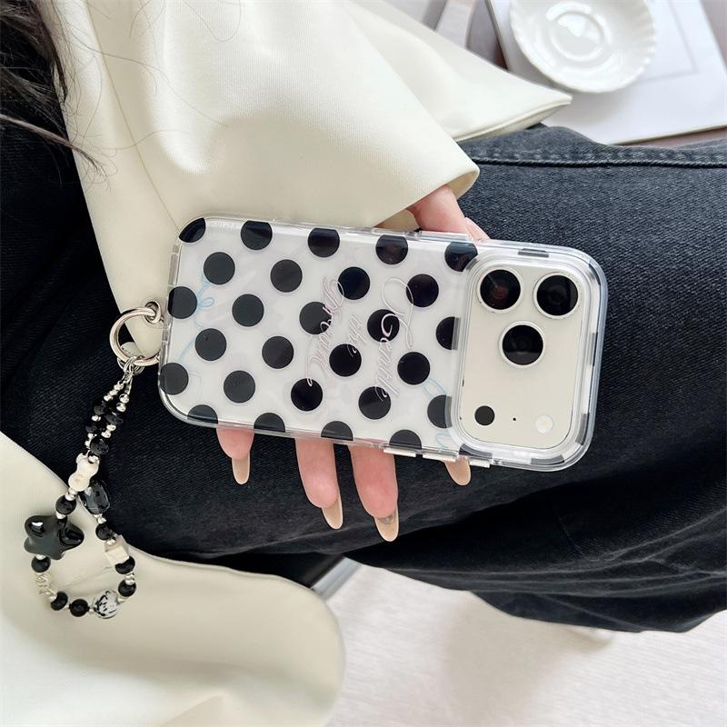 Korean Style Black Polka Dot iPhone 17/16 Pro Max/15/14 Case with High-End Feel