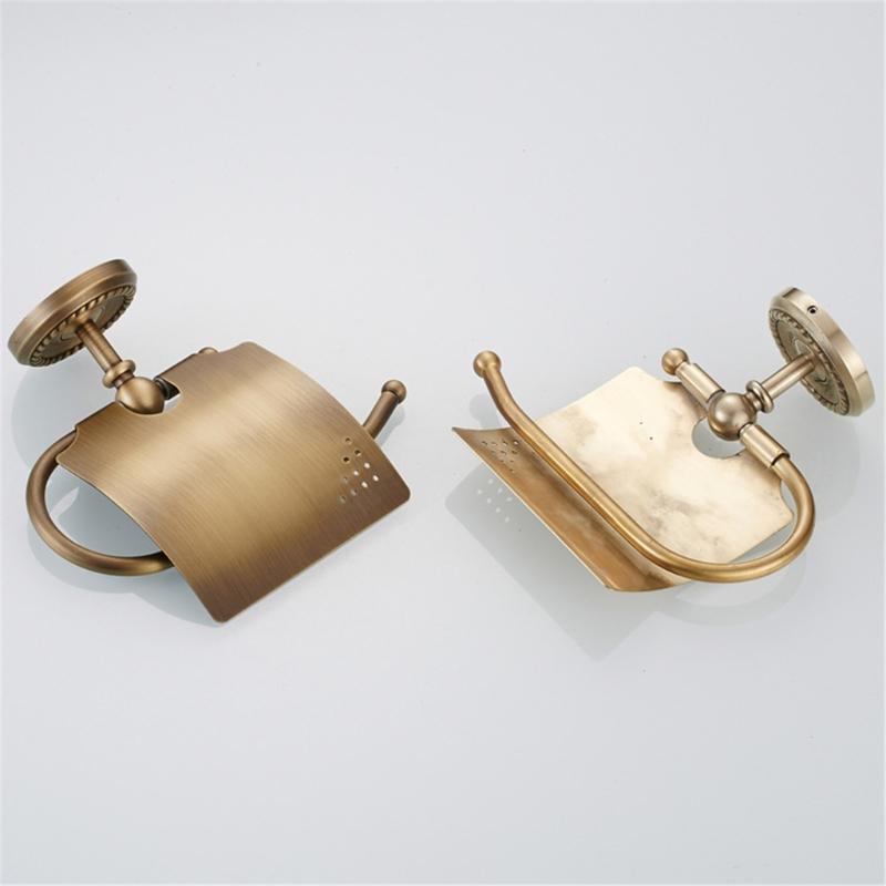 European Brushed Toilet Paper Holder Wall Mounted Space Saving Retros Gold Decorative Bathroom Accessories