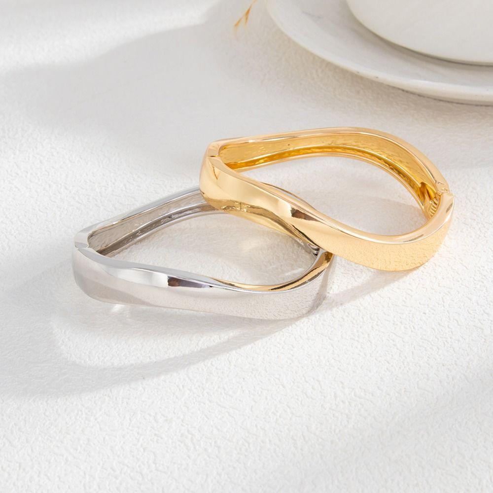 Minority Design Wide Open Bangle Metal Exaggerated Bracelet Temperament Spring Bangles  Girls