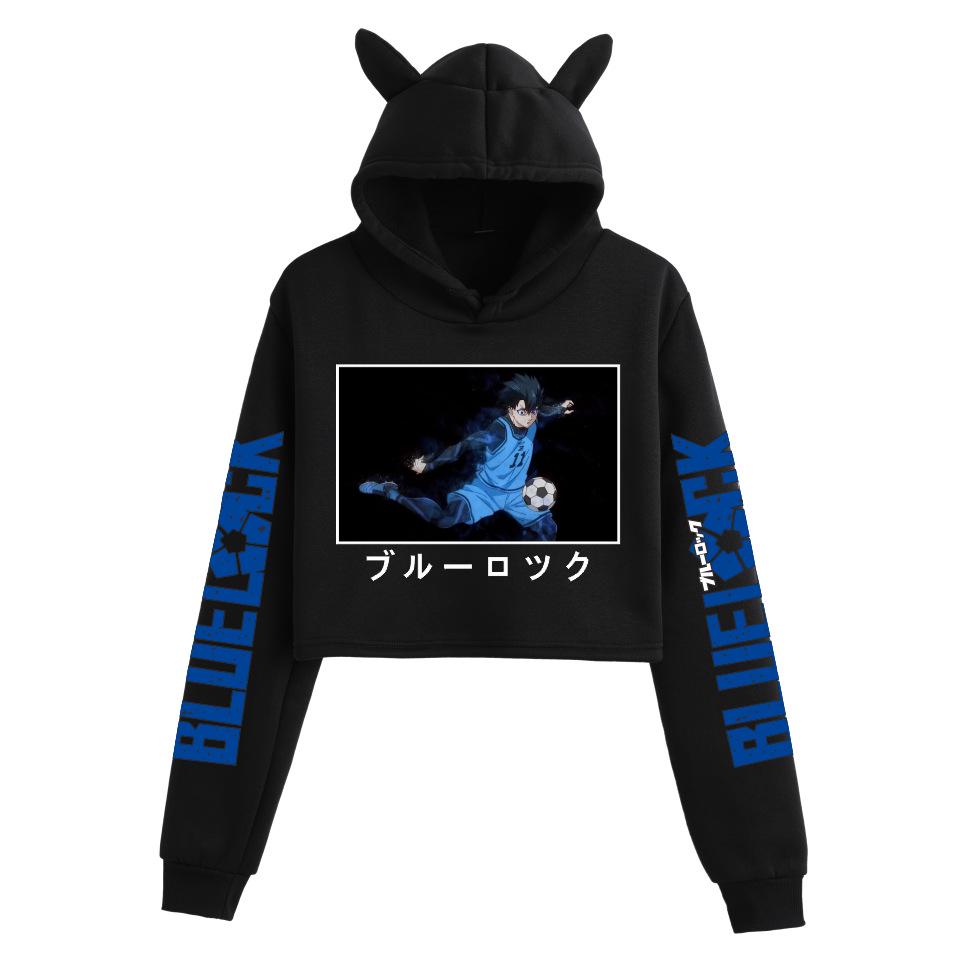 Blue Lock Damen Kapuzenpullover mit Katzenohren - Beliebter Print, Lässig, Herbst/Winter