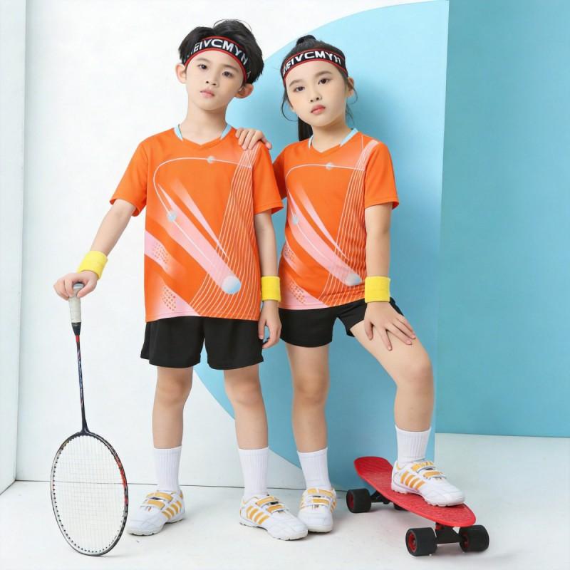 Kids Quick-Dry Badminton Set Short Sleeve Sport Jersey Unisex Tennis Volleyball Training Outfit