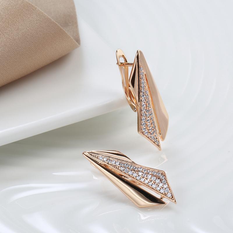 Orecchini Trendy Insoliti in Oro Rosa per Donna Micro Cera Intarsiata Zircone Naturale Geometria Orecchini a Pendente Gioielli Vintage
