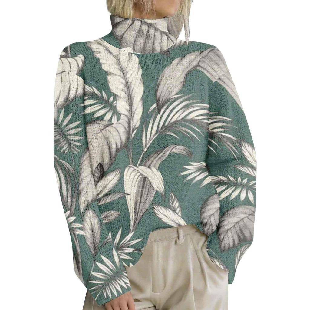 High-Neck Printed Pullover Sweater LYH0911