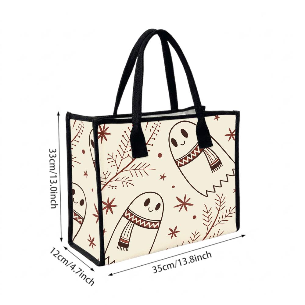 Cute Ghost Winter Canvas Tote Bag Portable Daily Shopping Handbag For Women Fashion Casual Large Capacity Grocery Carry Shoulder Bag