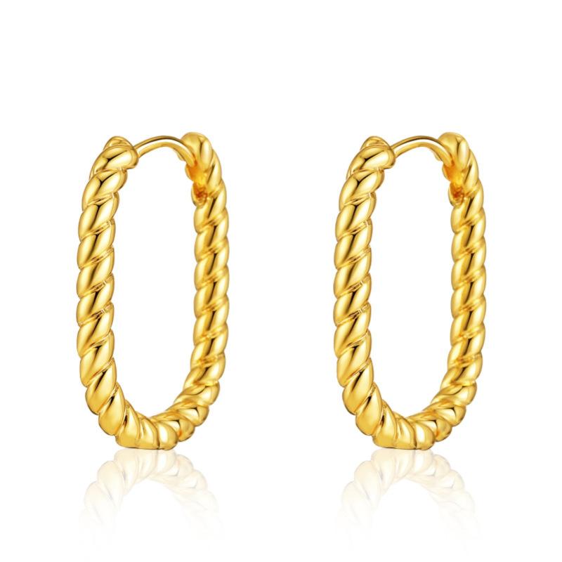 Women Fashion 18k Gold Plated Copper Oval Twisted Spiral Ear Buckle Earrings