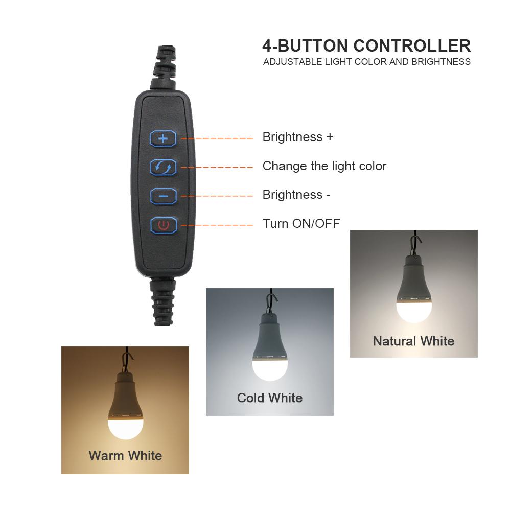 

USB светодиодная лампочка, 3 цвета, сменные портативные фонарики с крючком, аварийный ночник для уличного туризма, кемпинга, рыбалки, путешествий Pack of 1