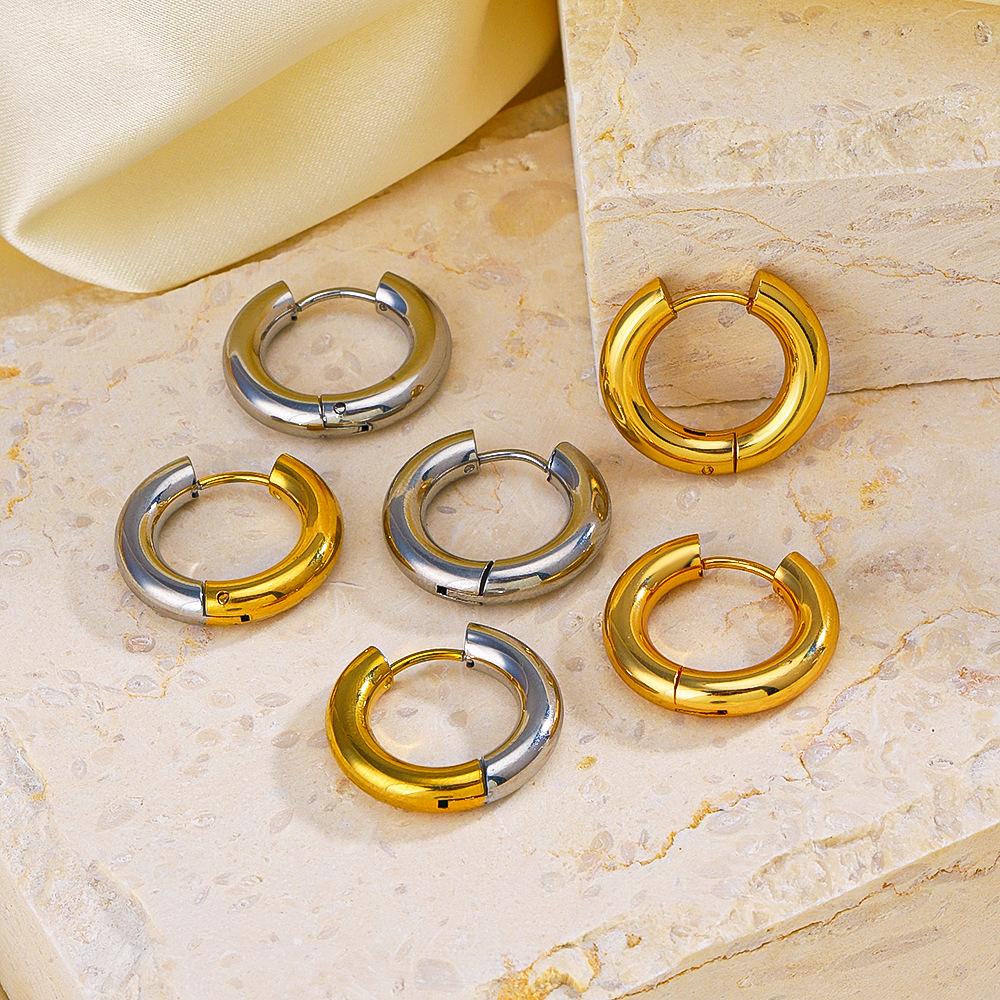 Punk Stainless Steel Plain Ring Round Hoop Earrings For Women Gold Copper 18K Plated 4Mm Thick Circle Loop Huggies Jewelry Gift