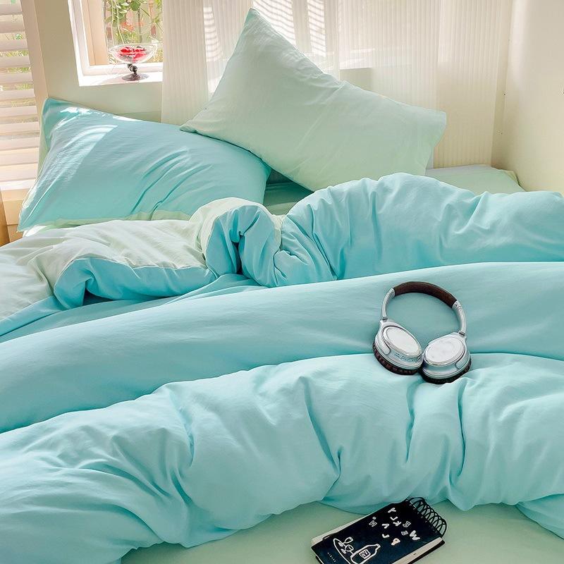 Class A Maternal And Infant Grade Solid Color Four-Piece Set Washed Cotton Double Quilt Cover Dormitory Bed Sheet 3Pcs Set Bed Hat Quilt Cover