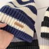 Winter Striped Letters Loose Big Head Circumference Woolen Hat Warm Hat Versatile Knitted Cap Stacked Hat