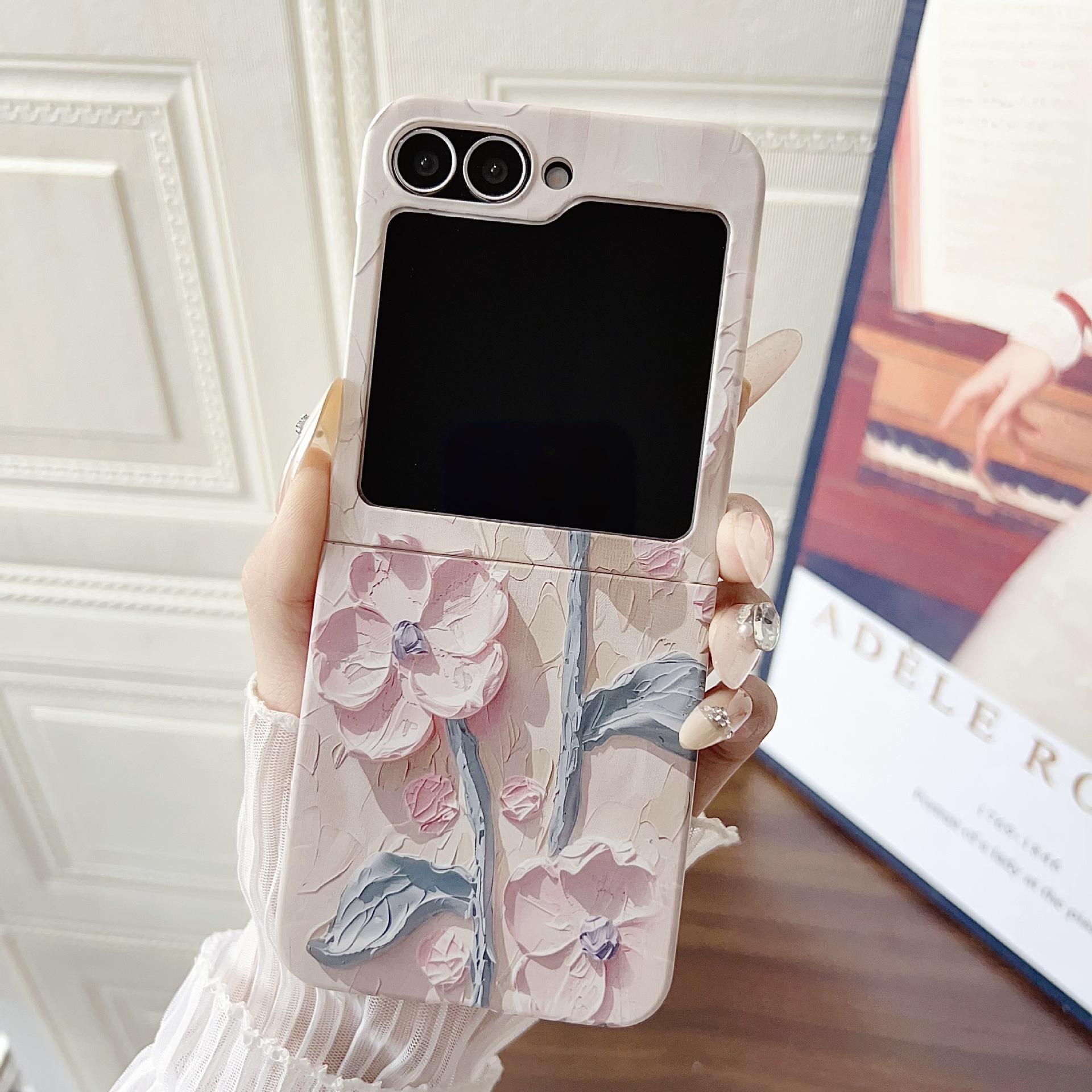 

Противоударный Подходит для чехла для мобильного телефона Samsung Z Flip6 Flip5 Тисненый чехол-книжка с акварельным цветком Flip4 Защитный чехол для складного экрана Z Flip4