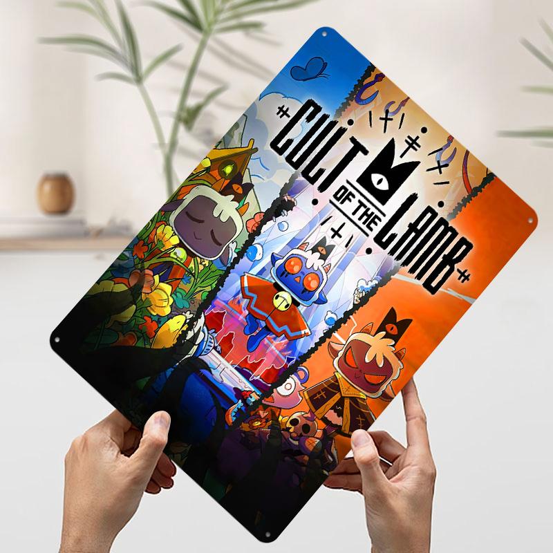 Cult of the Lamb Herní obalový plakát Vlastní nástěnné umění Vintage kovové cedule Retro plechová plaketa pro pánský pokoj dekorace ložnice