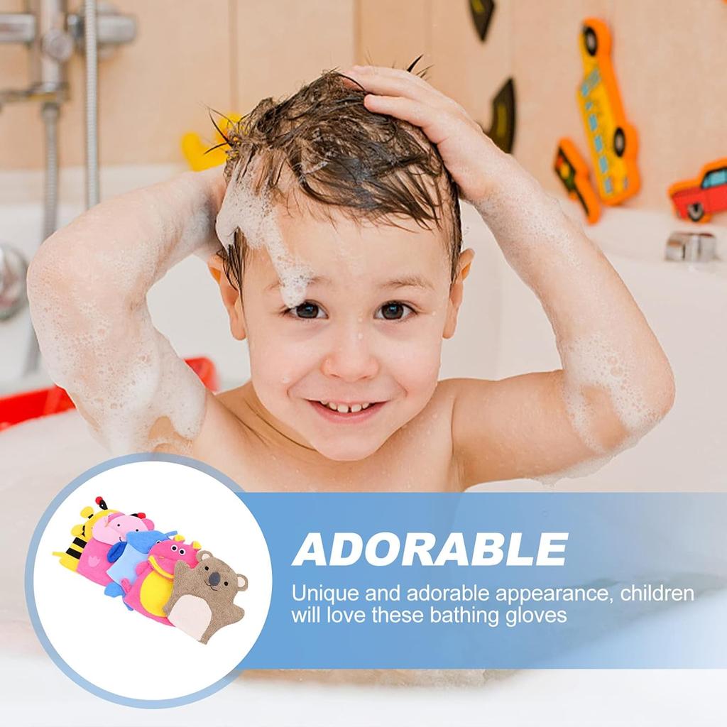 Kids Bath Mitts, 5 Pcs Cute Animal Washcloths Gloves, Bath Sponge Body Washcloth Mitt for Boys Girls Children Hand Bathing Shower