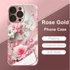 Pink Diamond Marble Flowers Tempered Glass Phone Case for iPhone 17 Pro Max 14 15 16 Plus 11 12 13 Pro Max 16E 17Air Hard Cover