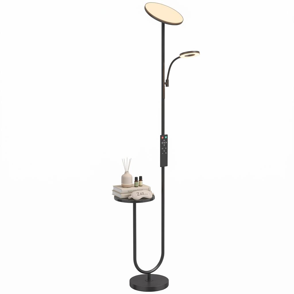 Uplighter Floor Lamp with Table and Reading Light, Dual Light Dimmable Standing Lamp with Remote & 4 Colour Temperatures