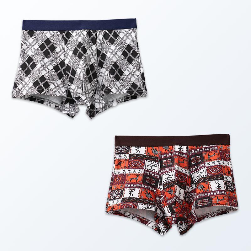 Men's Summer Ice Silk Plus Size Boxer Shorts - High Elastic, Wide Band, Trendy Printed Design