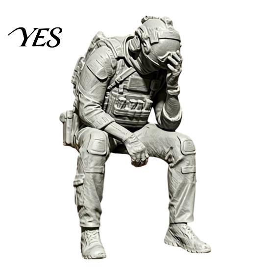3D Printed Soldier Figurine Ornament, Sitting Tactical Statue, Ornament Funny Tired Sculpture for Table Shelf Edge Decor Window Sill Statue серый
