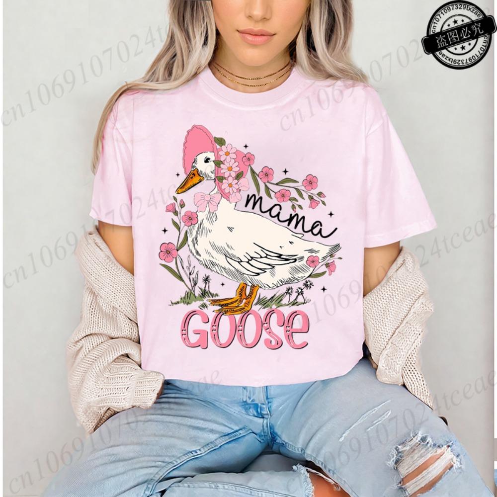 Mama Goose Cute T-Shirts for Women,Grateful for Being Mom Tee Tops,Strong and Bless Mom Women's Shirt Clothes,Gift for Mother