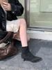 Pointed Short Boots Women's Retro Autumn and Winter New Women's Boots Fashion Thin Heel Boots Rivet High Heels Fashion Boots Thin Boots